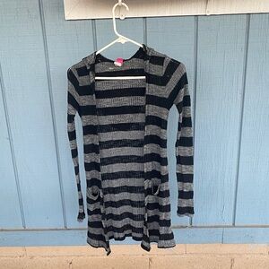 Divinas Black and Gray Striped Cardigan Hoodie